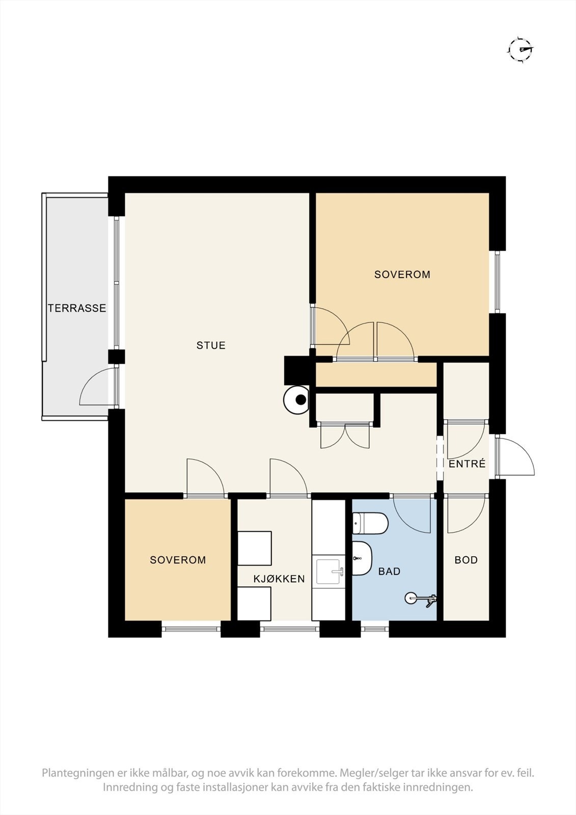 Plantegning av Løkavegen 13. Denne boligen har 2 soverom. Galleribilde