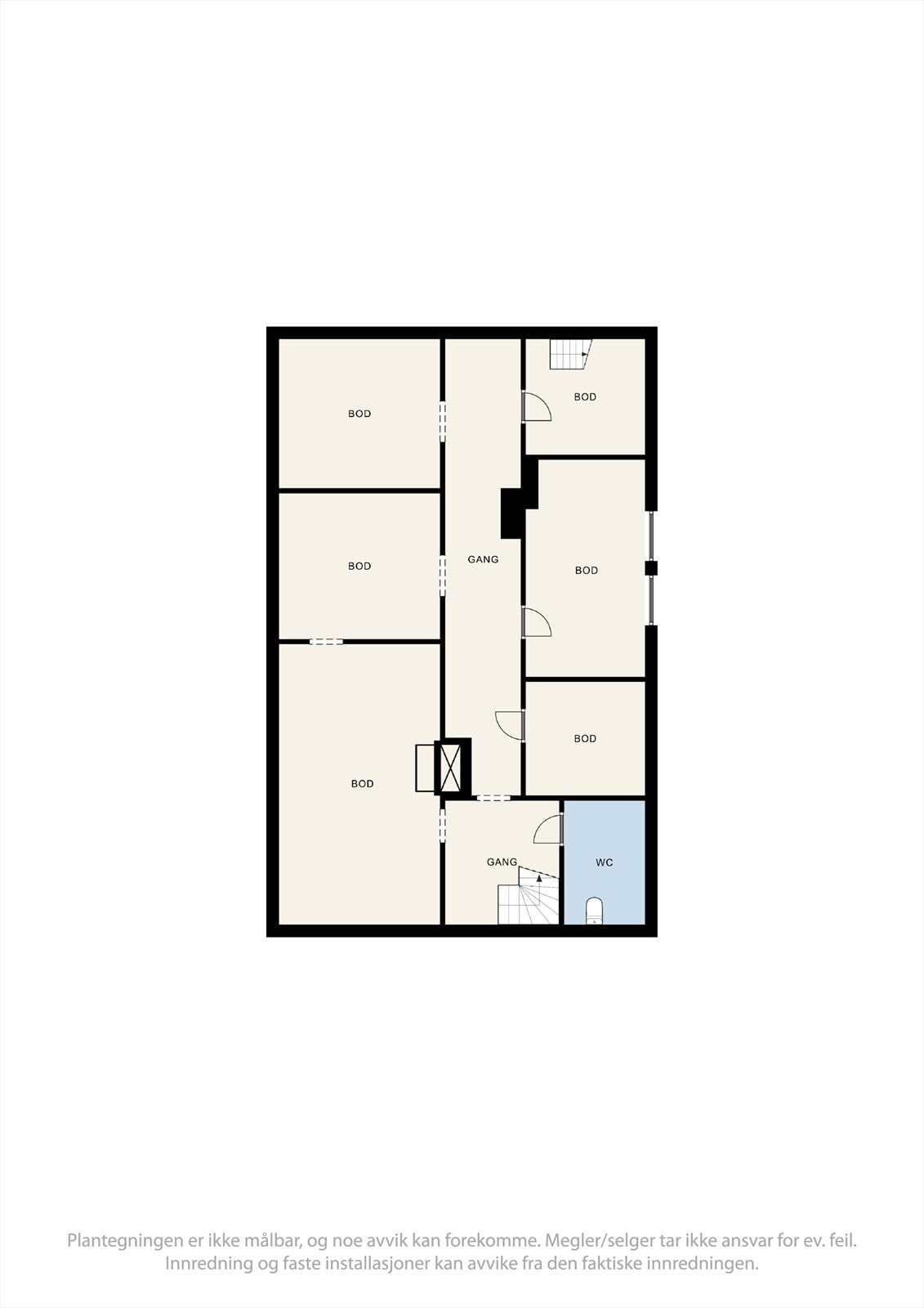 Plantegning av kjeller. Det fremkommer ikke på denne plantegningen at det er kjellerareal under stuen i 1. etasje også Galleribilde