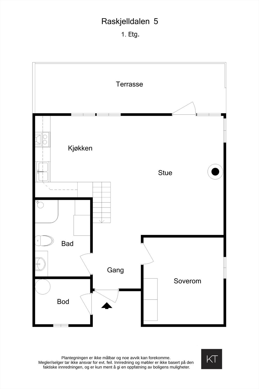 Alt på 1 plan gir livsløpsstandard. Så har du bonusetasjen oppe til gjester, barn eller begge. Bad i begge etasjer. Galleribilde