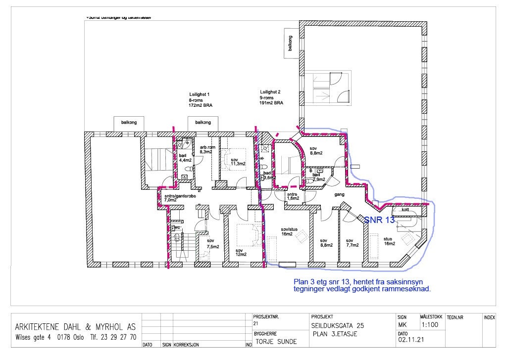 Tegningen viser hvordan planløsningen til 3. etasje er løst ift godkjent ramme Galleribilde