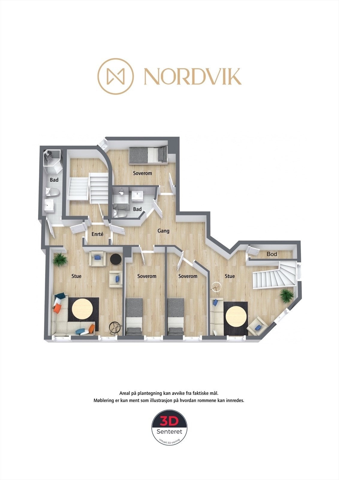 Plantegning 3. etg, som viser hvordan innredningen av etasjen kan bli. Galleribilde