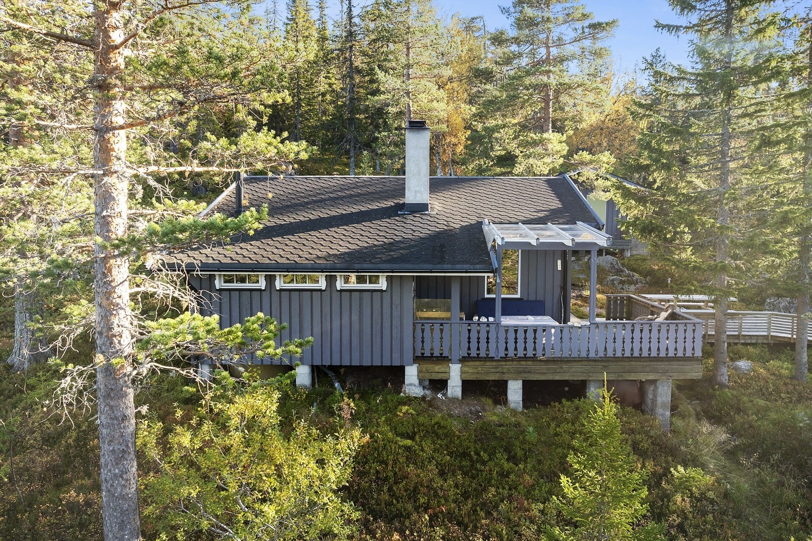 Utsyn mot skog og fjell, et fredelig sted å koble av. Galleribilde