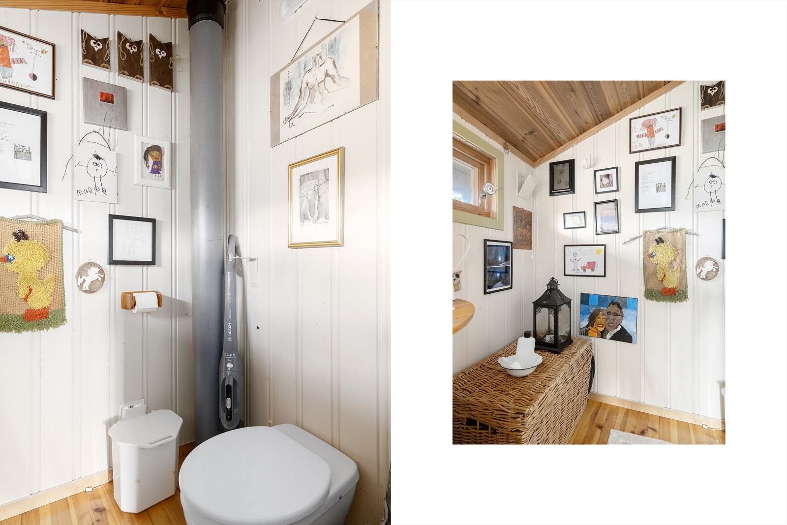 Enkelt toalettrom med tørrtoalett og naturlig ventilasjon. Galleribilde