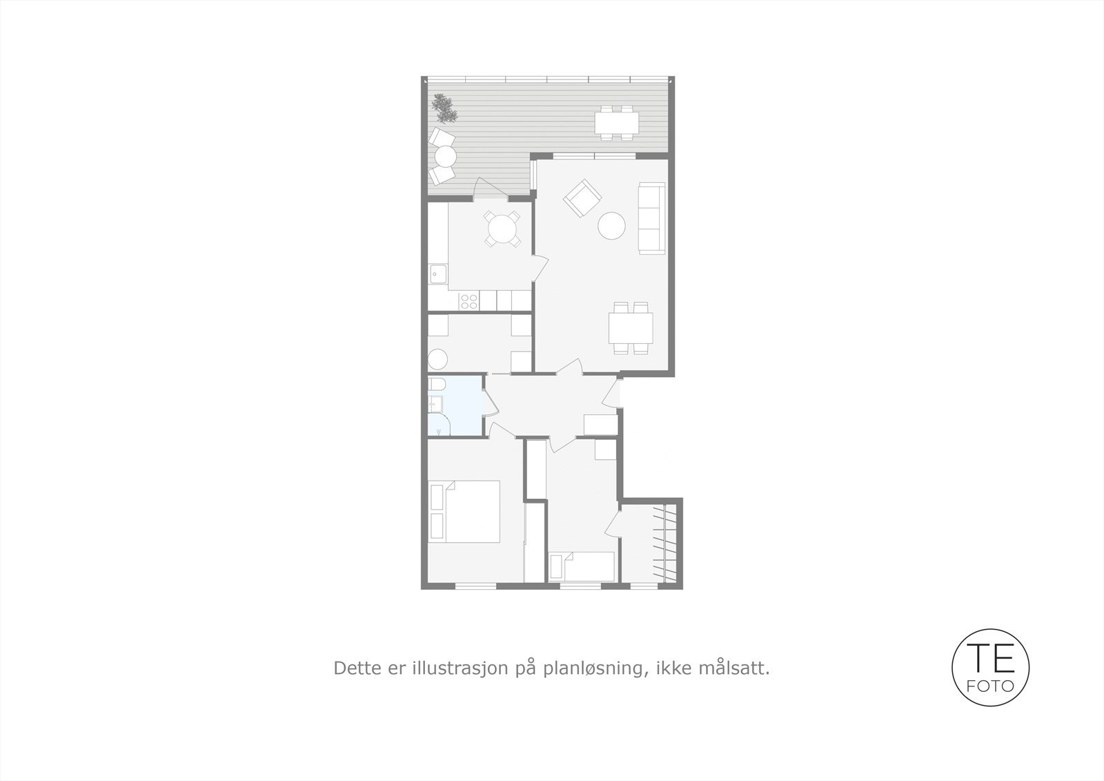 Plantegning. Leiligheten ligger i byggets 3. etasje (toppetasje) Galleribilde