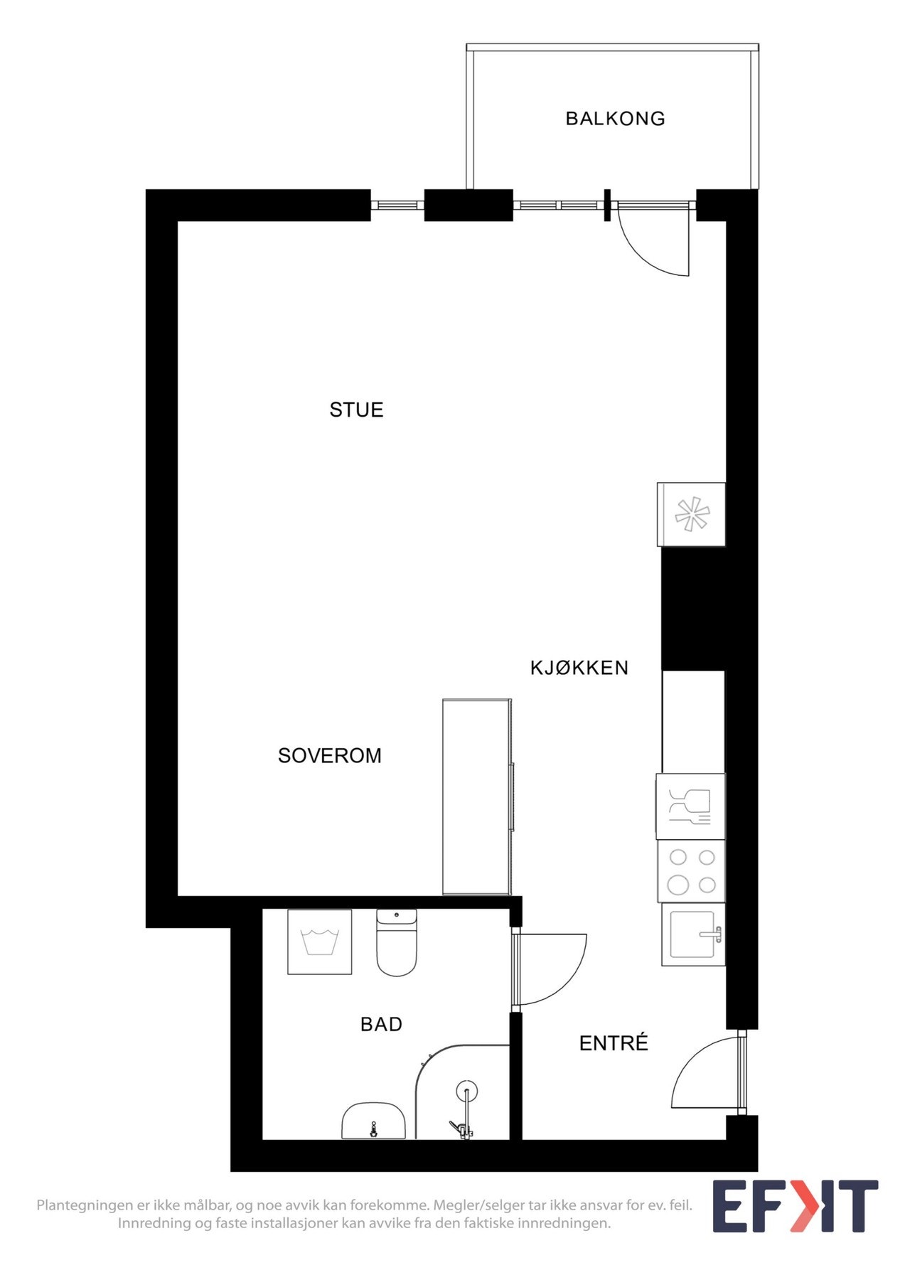 Plantegning som viser leilighetens planløsning. Galleribilde