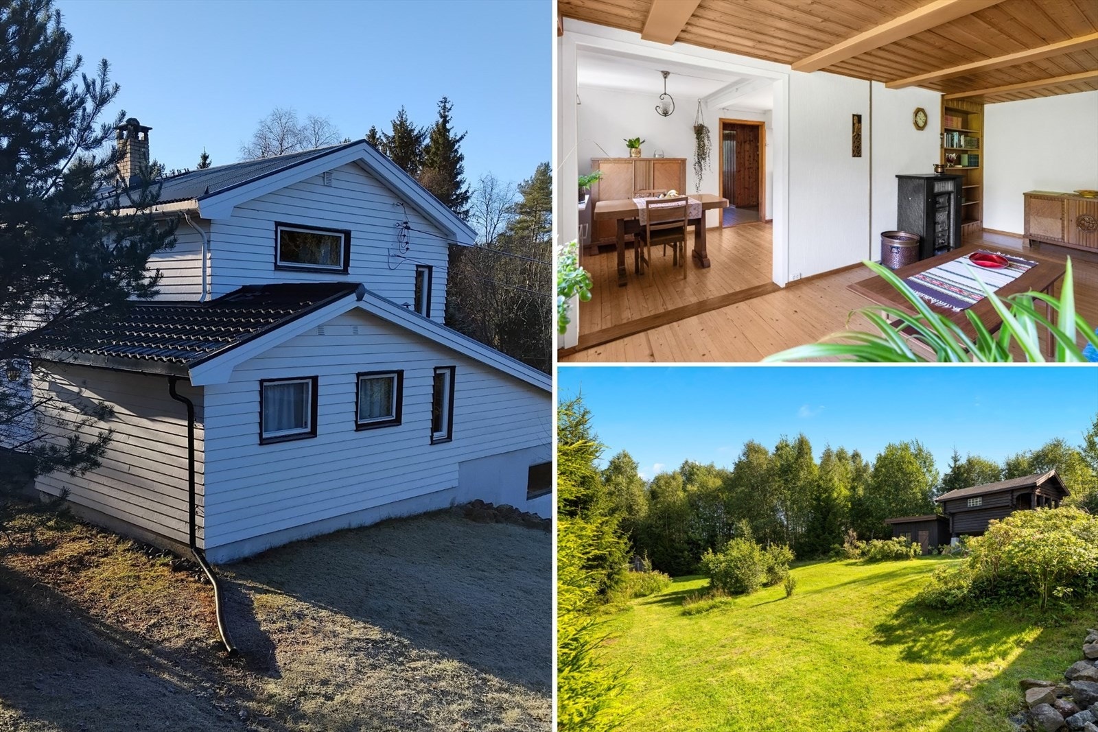 Enebolig med tilhørende stabbur og vedskjul, på en nesten 2,2 mål stor tomt. Galleribilde