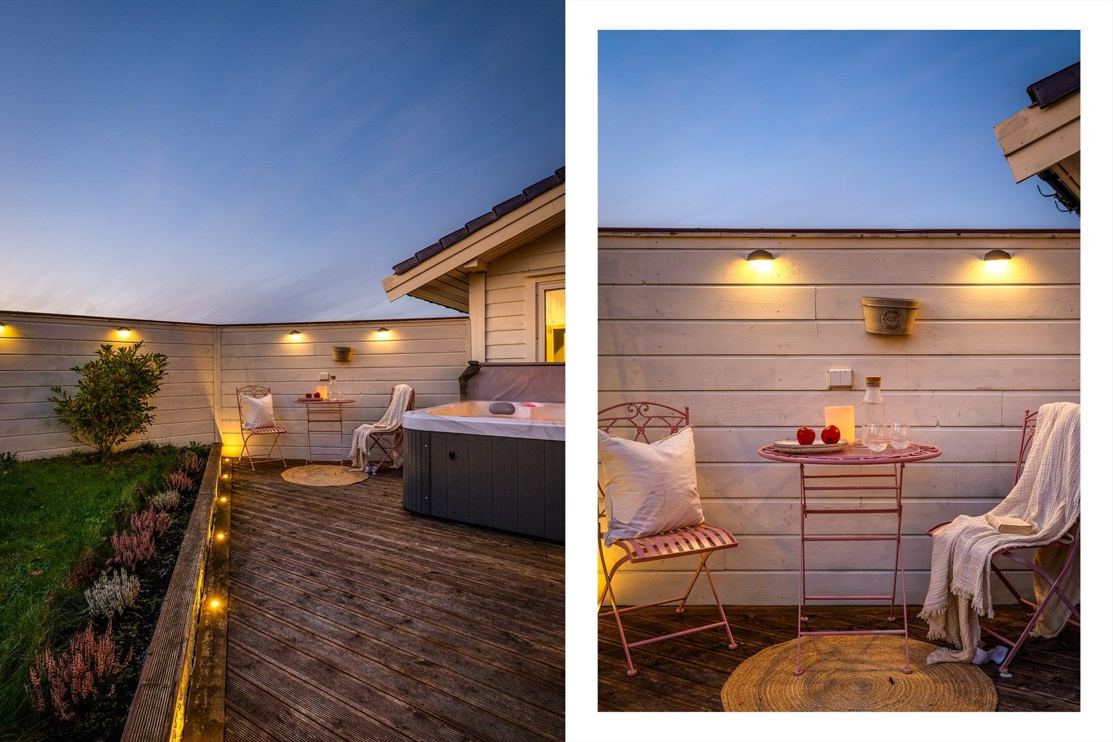 Videre rundt hjørnet har selger forsterket plattingen til å kunne tåle vekten av Jacuzzi- Her sitter man lunt og usjenert. Galleribilde