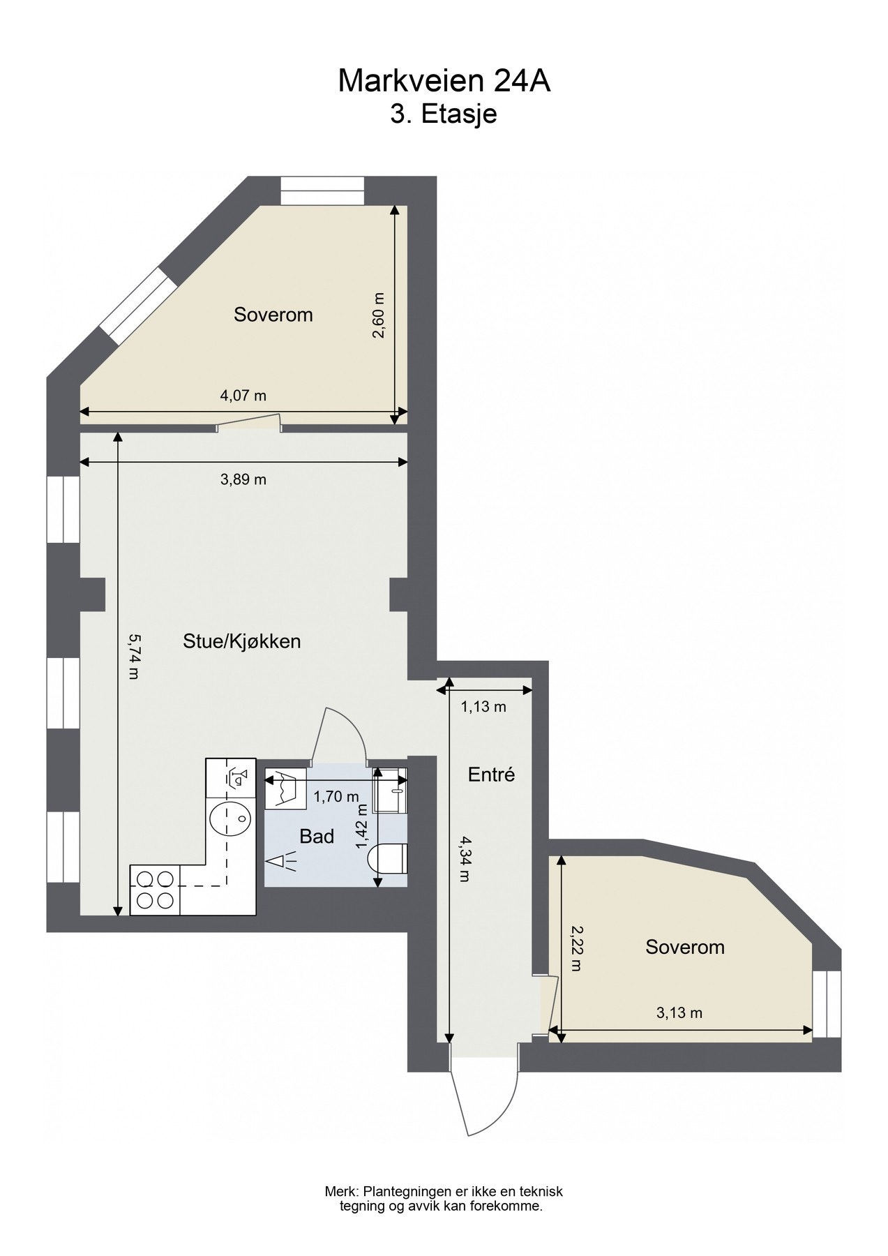 Plantegning. Leiligheten disponerer en kjellerbod på ca. 4 kvm. Galleribilde