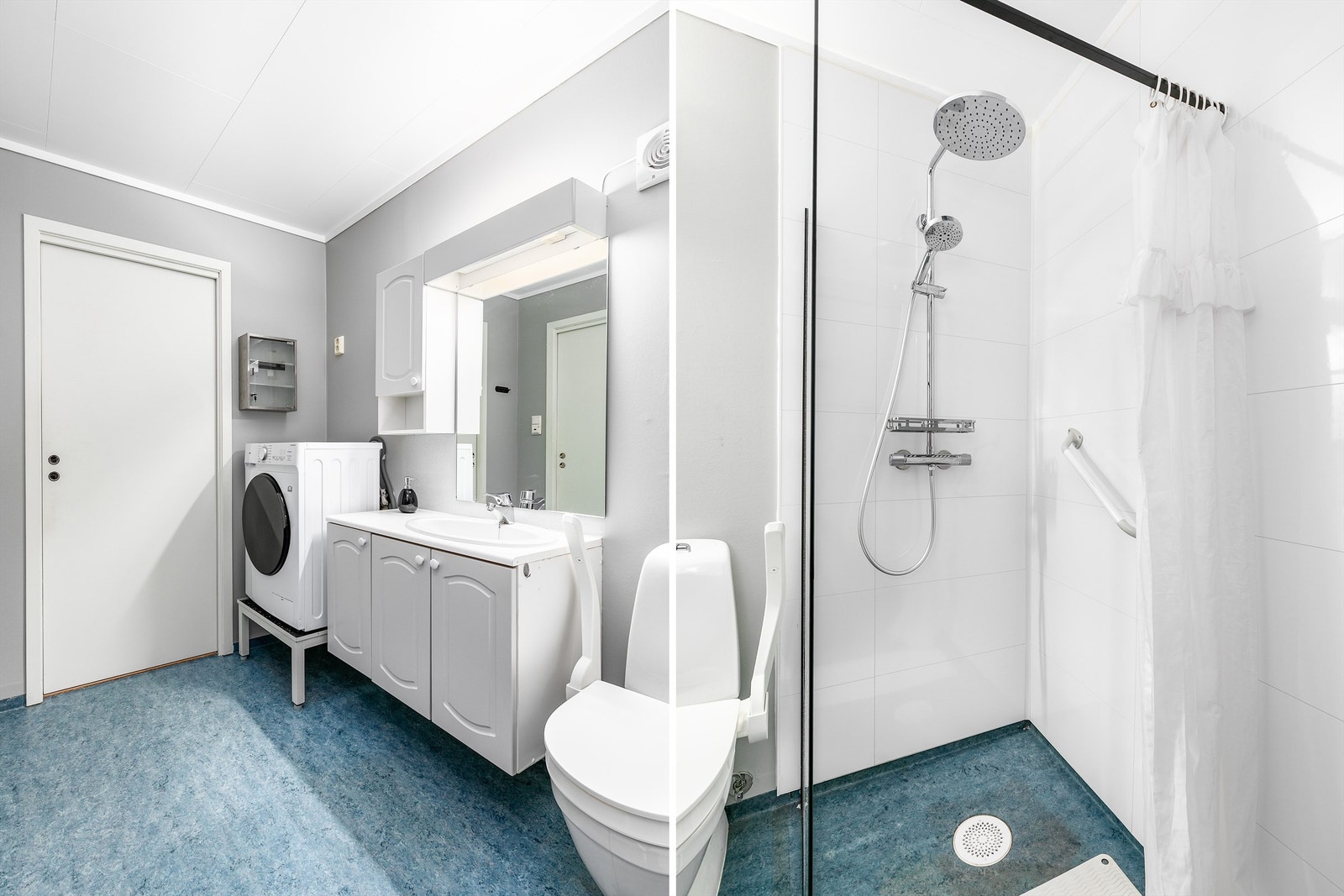 Badet er helt nylig oppgradert med både ny dusjvegg i industrielt stilpreg og nytt armatur med hånd- og regndusj. Galleribilde