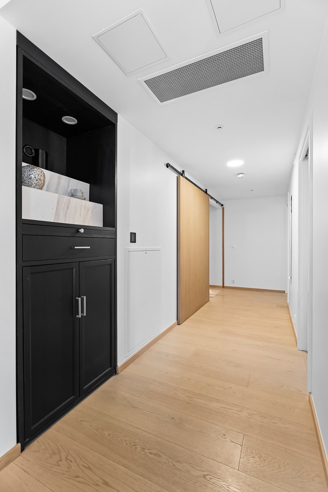 En eksklusiv, stor skyvedør skiller entré fra de andre rommene. Galleribilde