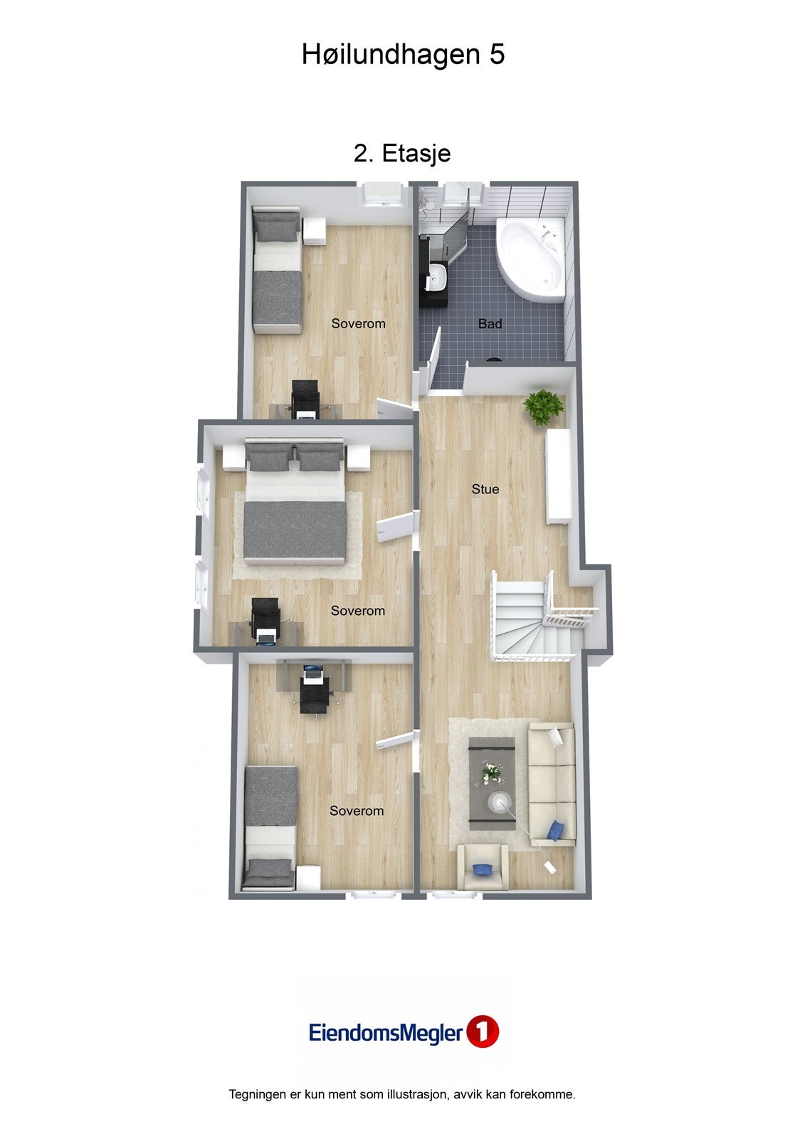 Illustrasjon 3D -Høilundhagen 5 - 2. Etasje Galleribilde