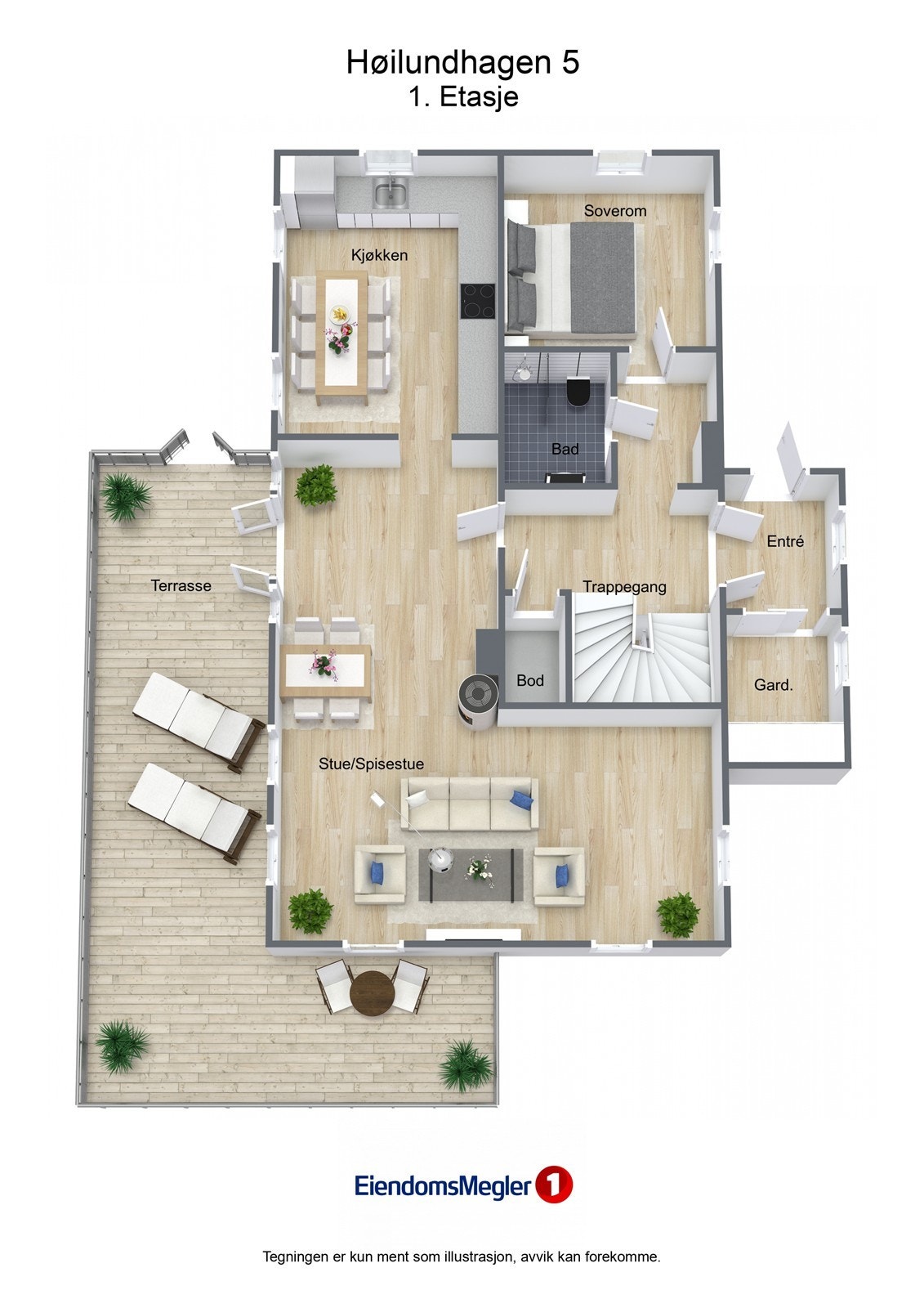 Illsutrasjon 3D - Høilundhagen 5 - 1. Etasje Galleribilde