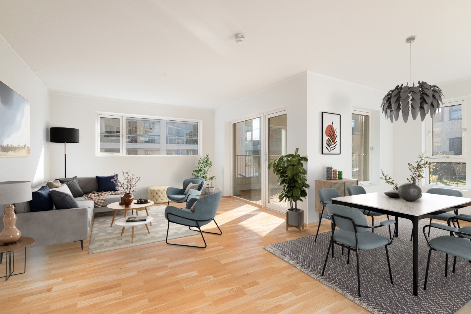 Lekker leilighet beliggende i andre etasje - 3 soverom - utgang til veranda med adkomst direkte til fellesareal! (Digital møblering, kun en illustrasjon) Galleribilde