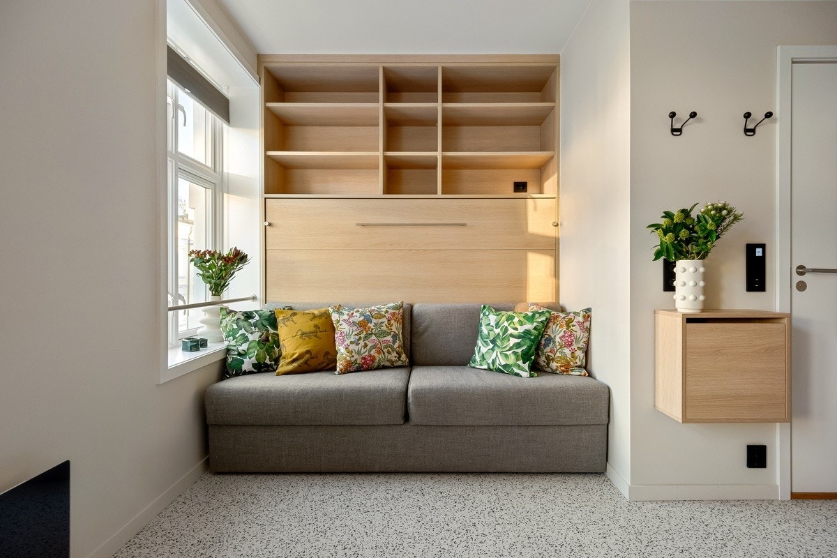 Sofa med seng inne i hylle Galleribilde