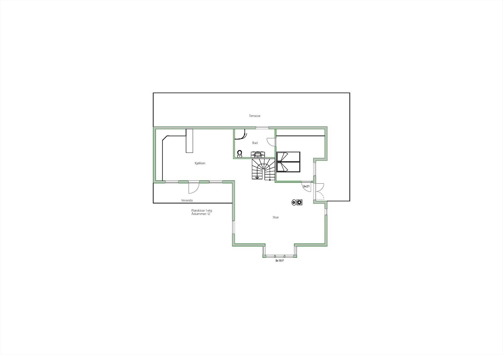 Plantegning hovedetasje. Galleribilde
