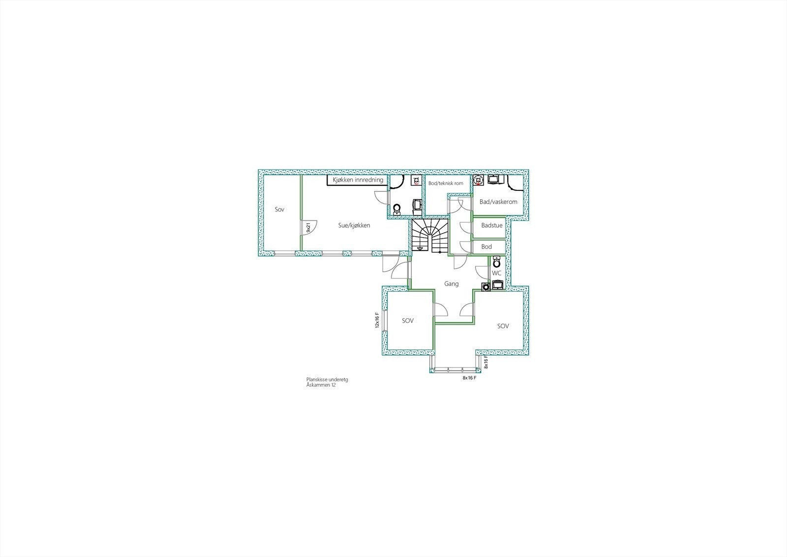 Plantegning underetasje. Galleribilde