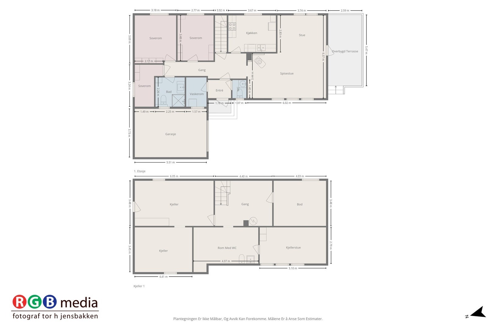 Praktisk og romslig planløsning over to etasjer med integrert garasje. Galleribilde