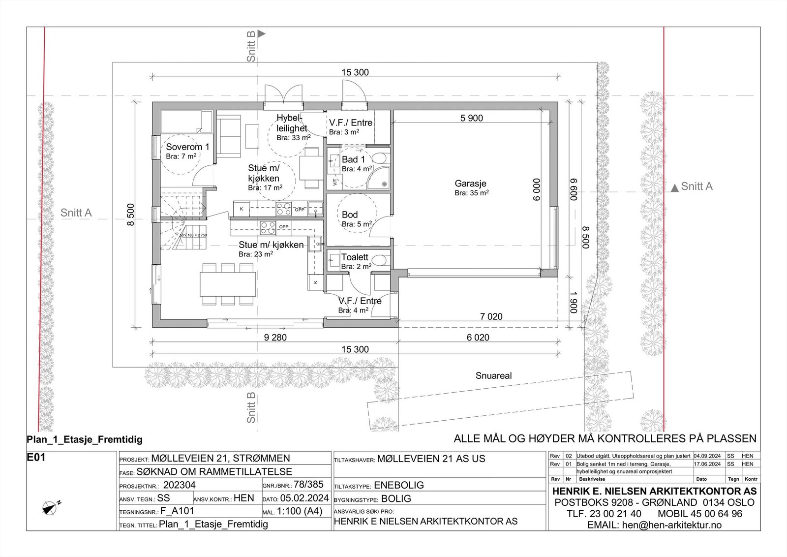 Plantegning for 1. etasje,
med hybeldel. Galleribilde