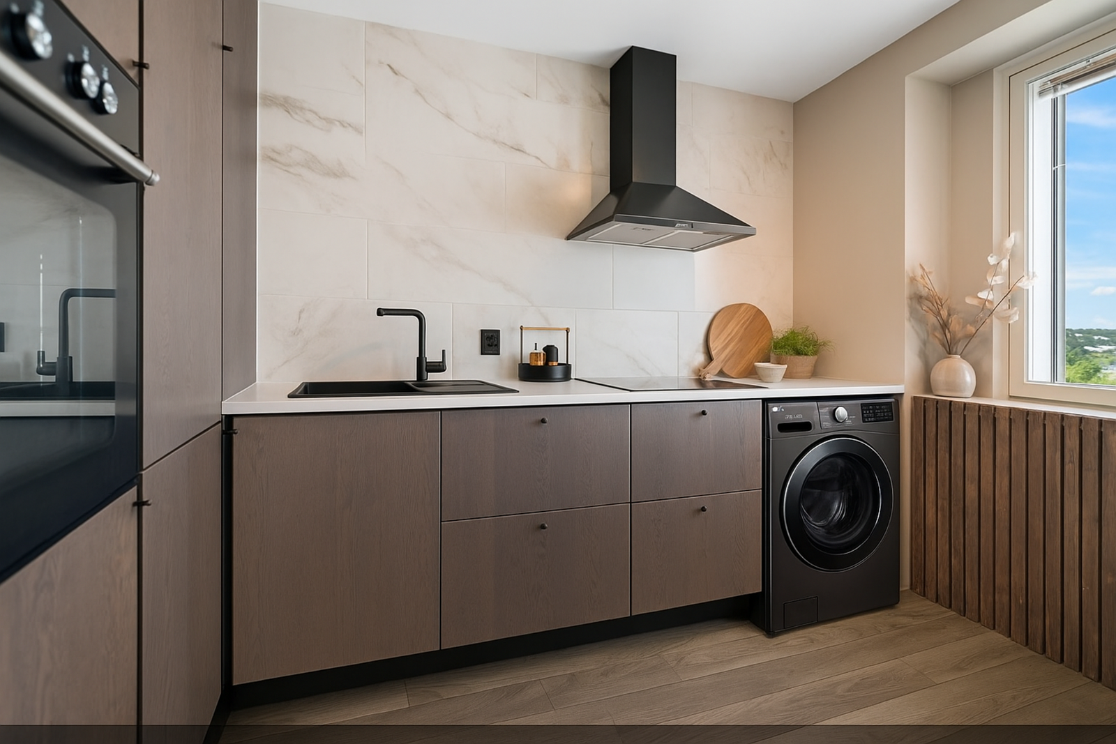 De to borteste skuffene kan erstattes med en vaskemaskin, her illustrert av AI. Galleribilde