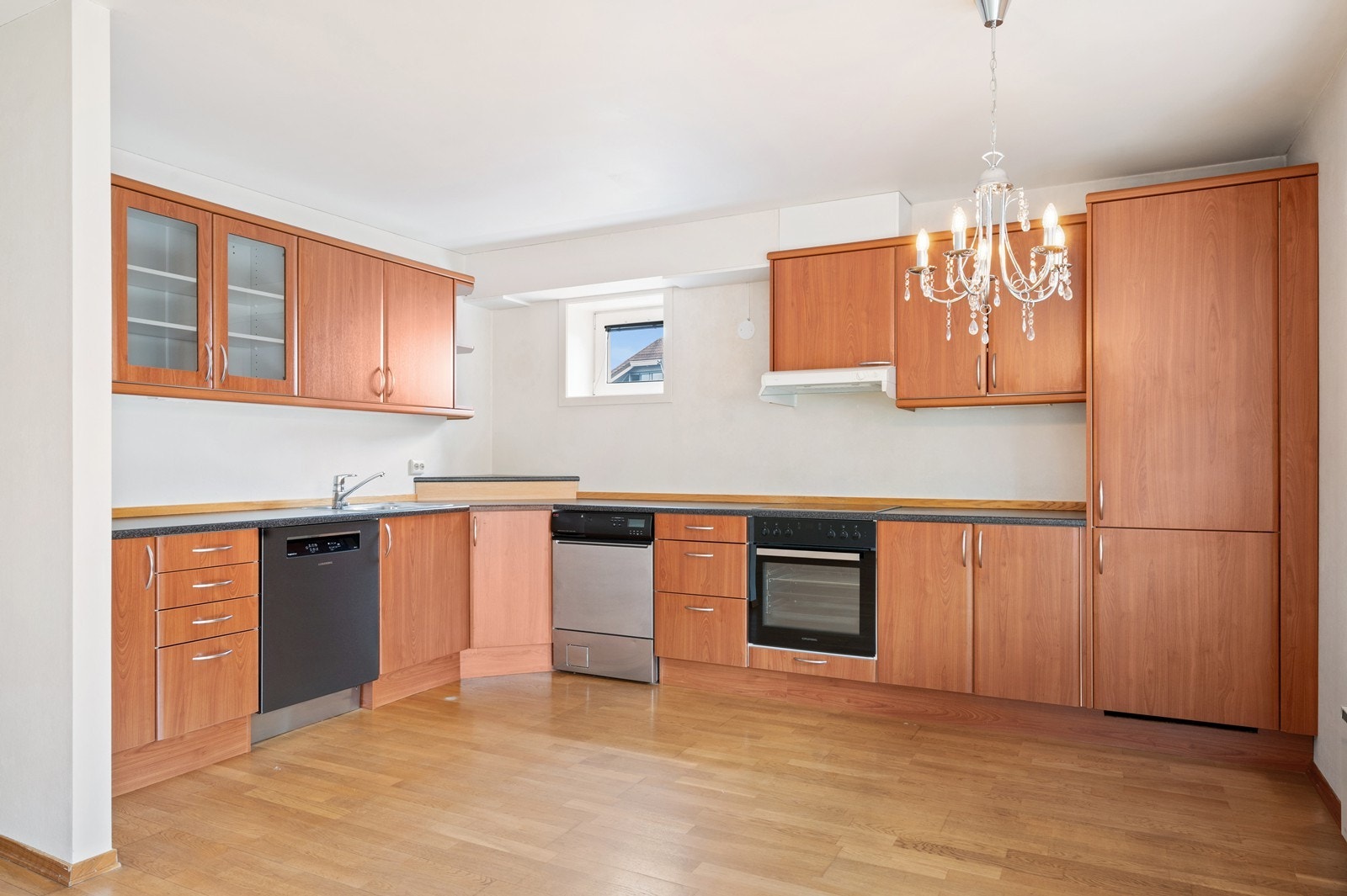 Det er integrerte hvitevarer og mekanisk avtrekk. Galleribilde