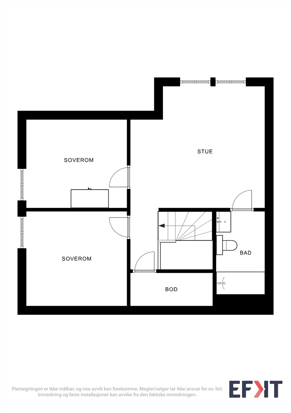 Andre etasje inneholder to soverom, en ekstra stue, bad og en praktisk bod for lagring. Galleribilde