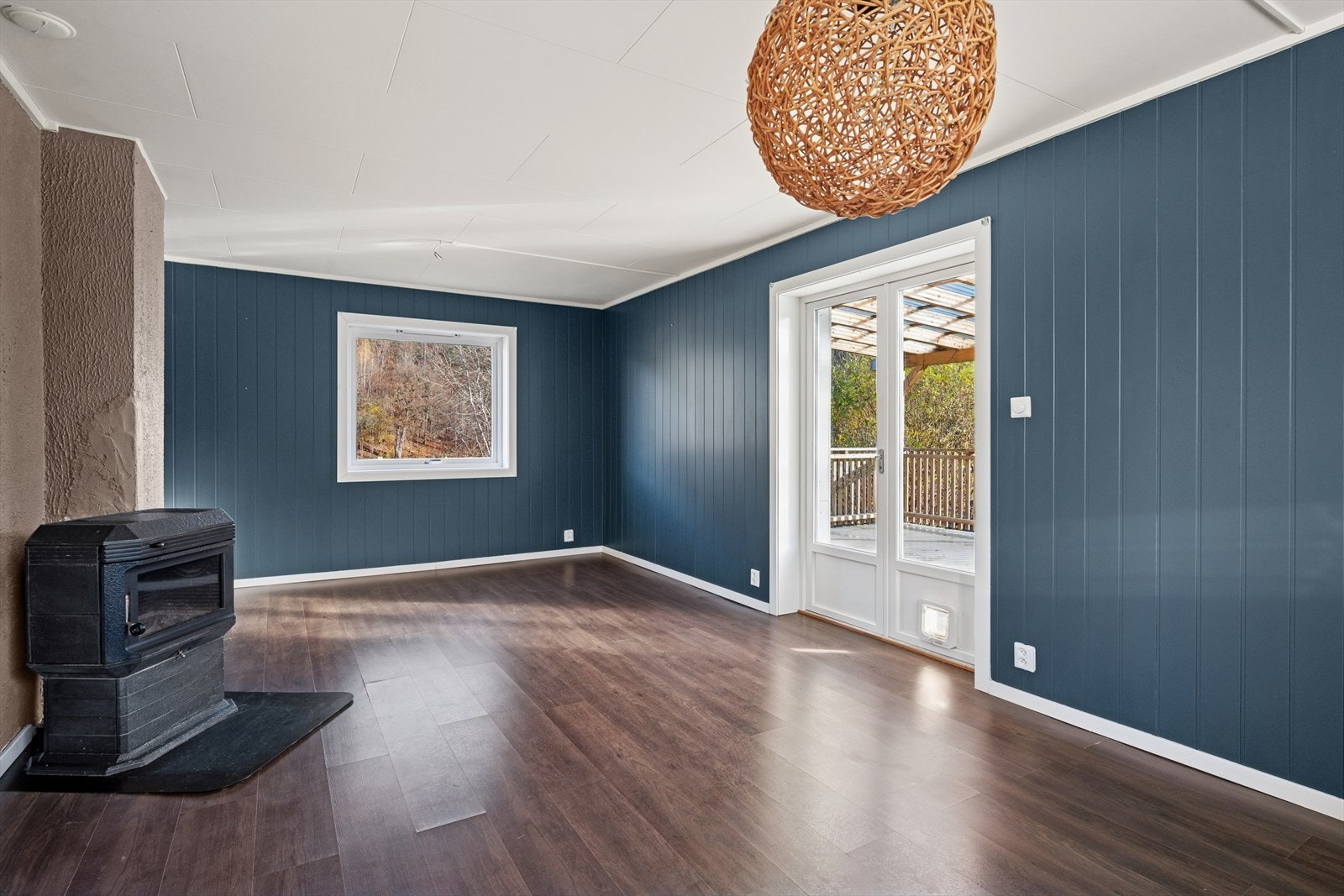 Stuen med peis og adkomst til terrasse Galleribilde