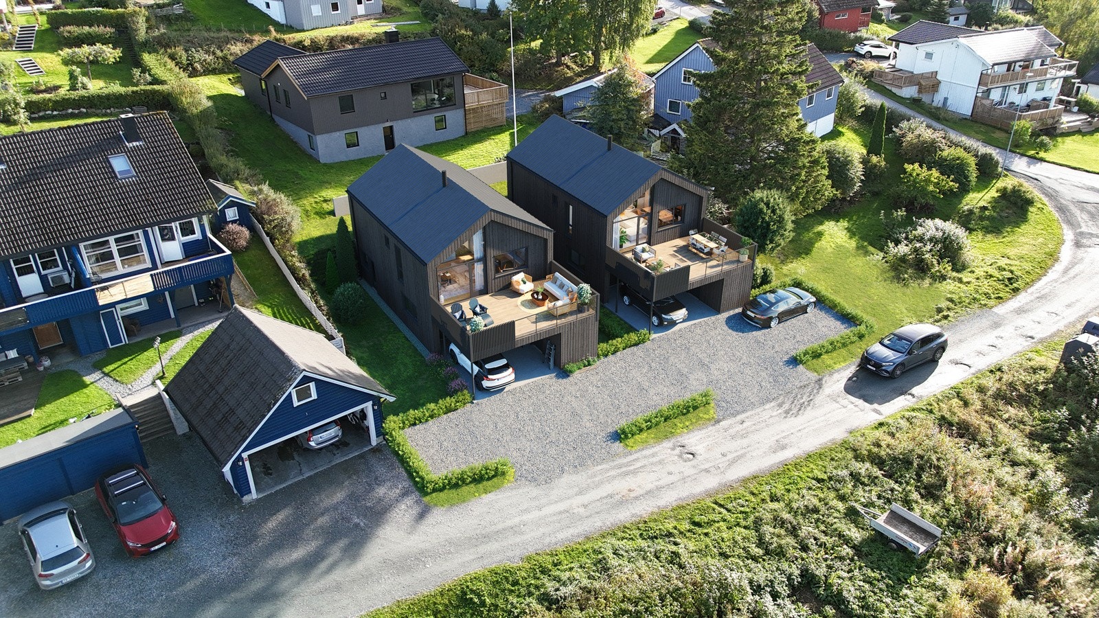 Illustrasjon av hvordan boligene i front av eiendommen bygges. Galleribilde