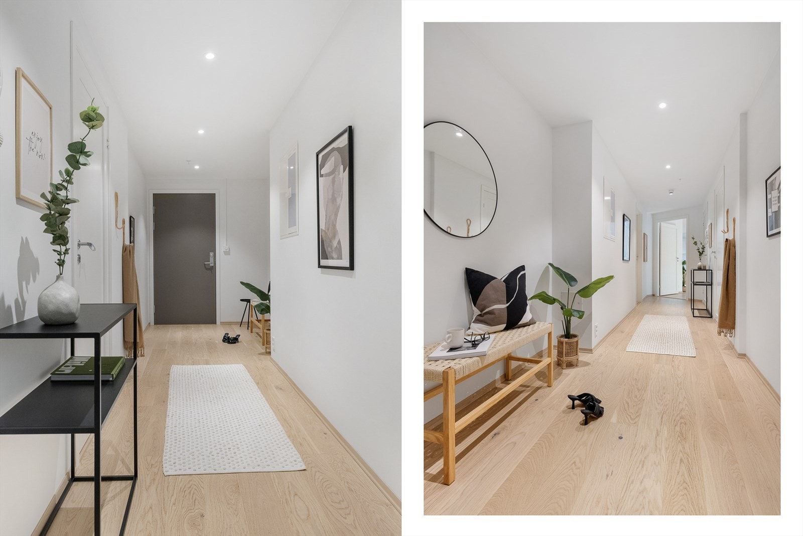 Leiligheten har en innbydende entré, rikelig med plass til sko og oppheng for yttertøy. Galleribilde