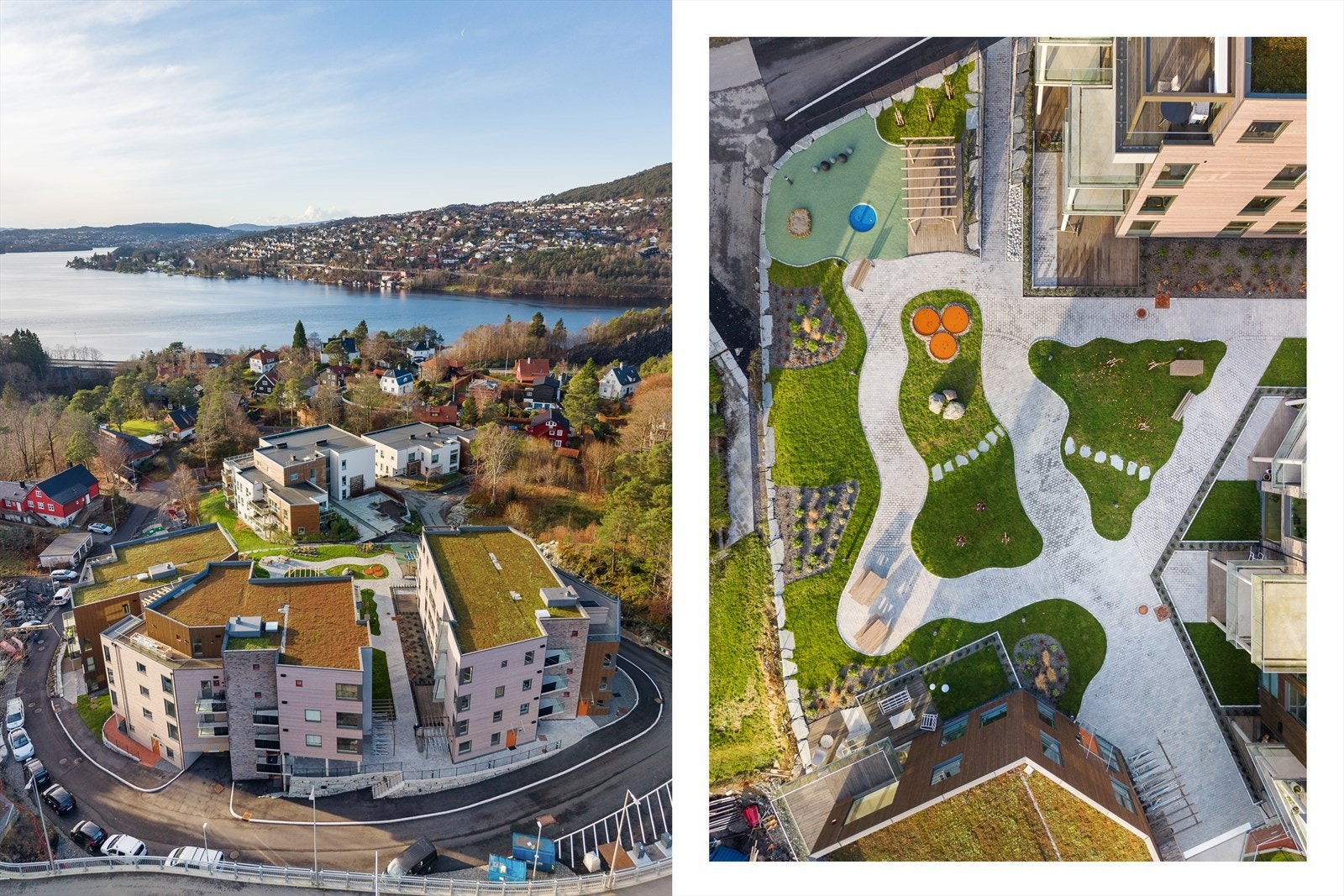 Sameiet har en pen opparbeidet hage. Her kan solrike dager nytes til det fulle. Det er flere soner med både benker og bord. Galleribilde