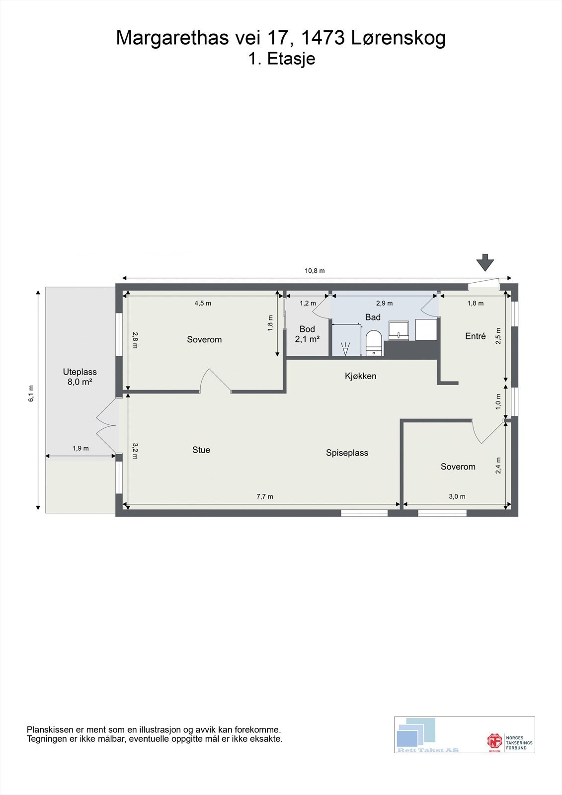 Plantegningen viser en arealeffektiv 3-roms leilighet på 66 m² med en praktisk romfordeling. Galleribilde