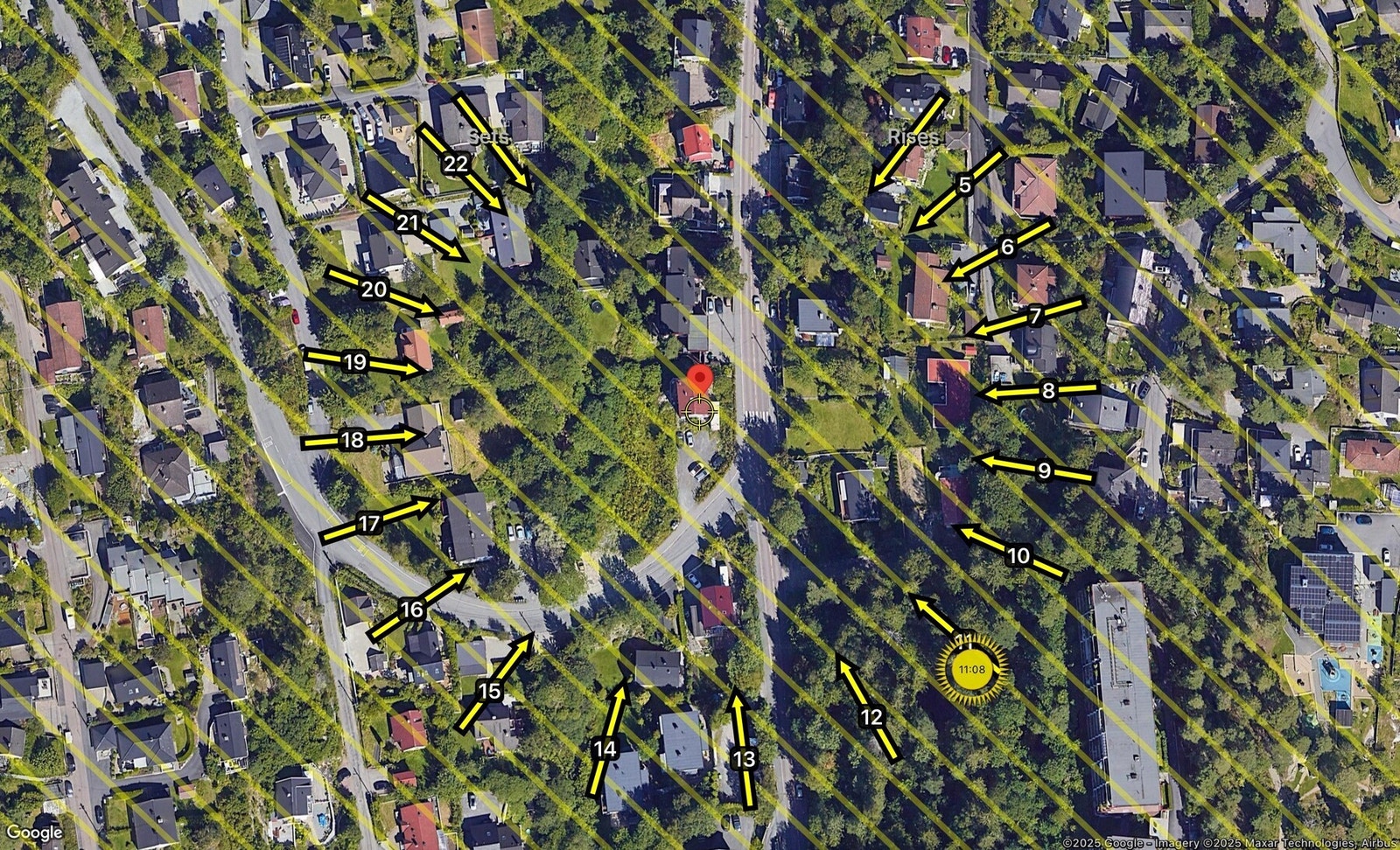 Soldiagram for eiendommen pr. 21. juni gir en indikasjon på eiendommens solforhold. Galleribilde