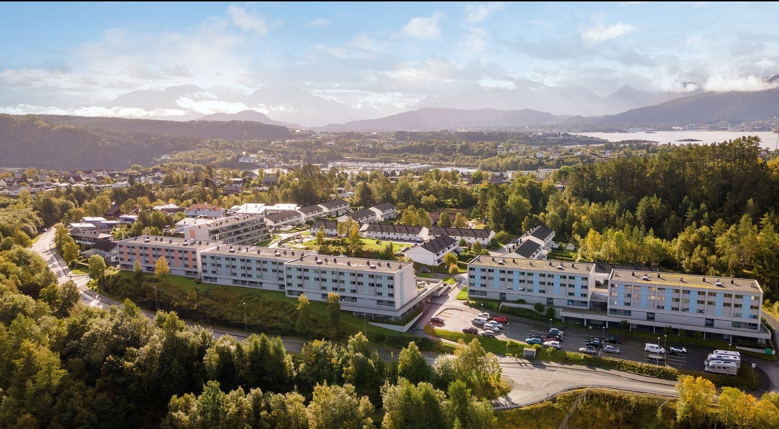 Dronebilde over boligområdet på Torvteigen sett fra nord Galleribilde