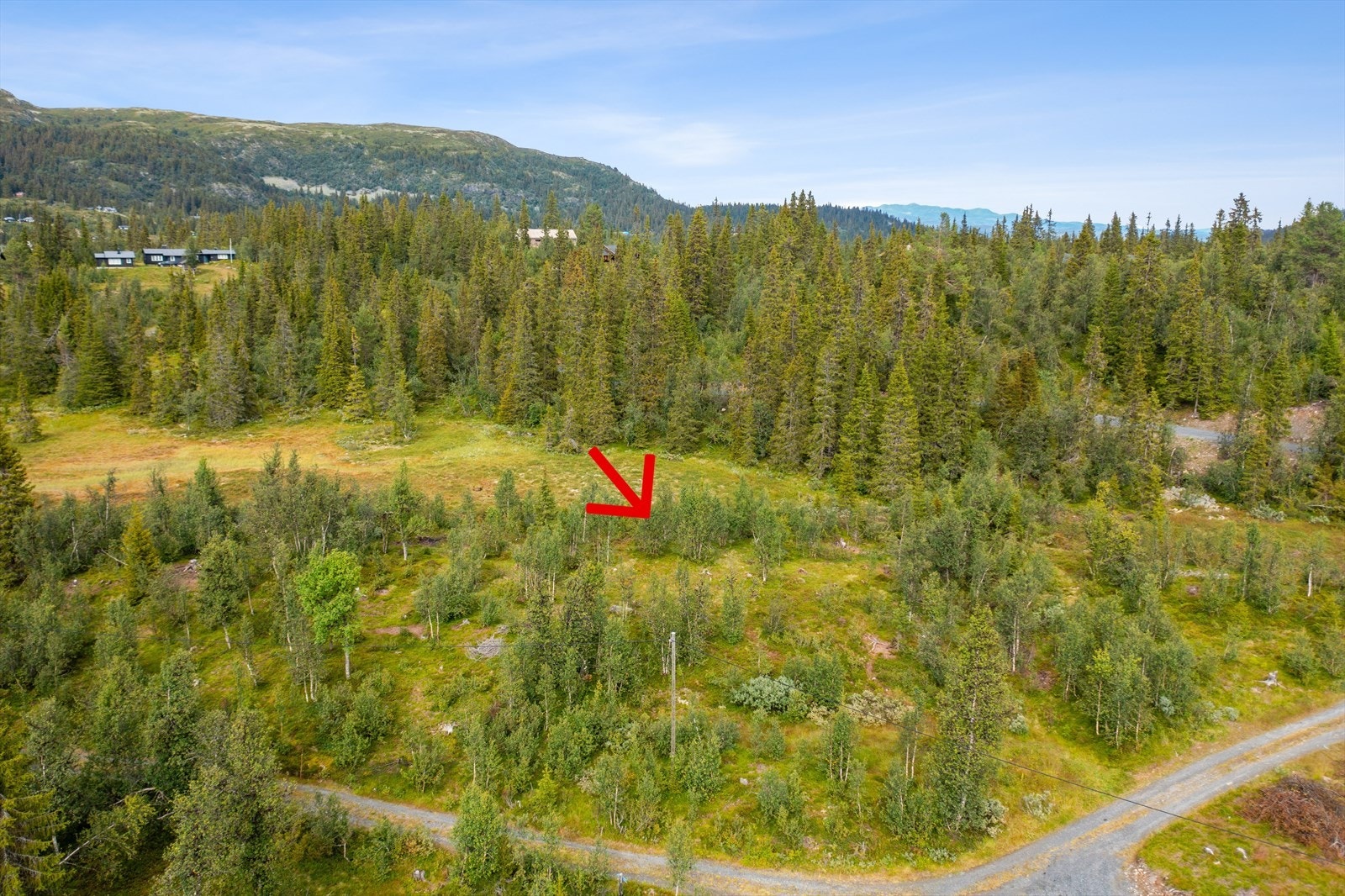 Tomta ligger åpent, solvendt og fint til på en høyde i terrenget med utsikt utover området. Galleribilde