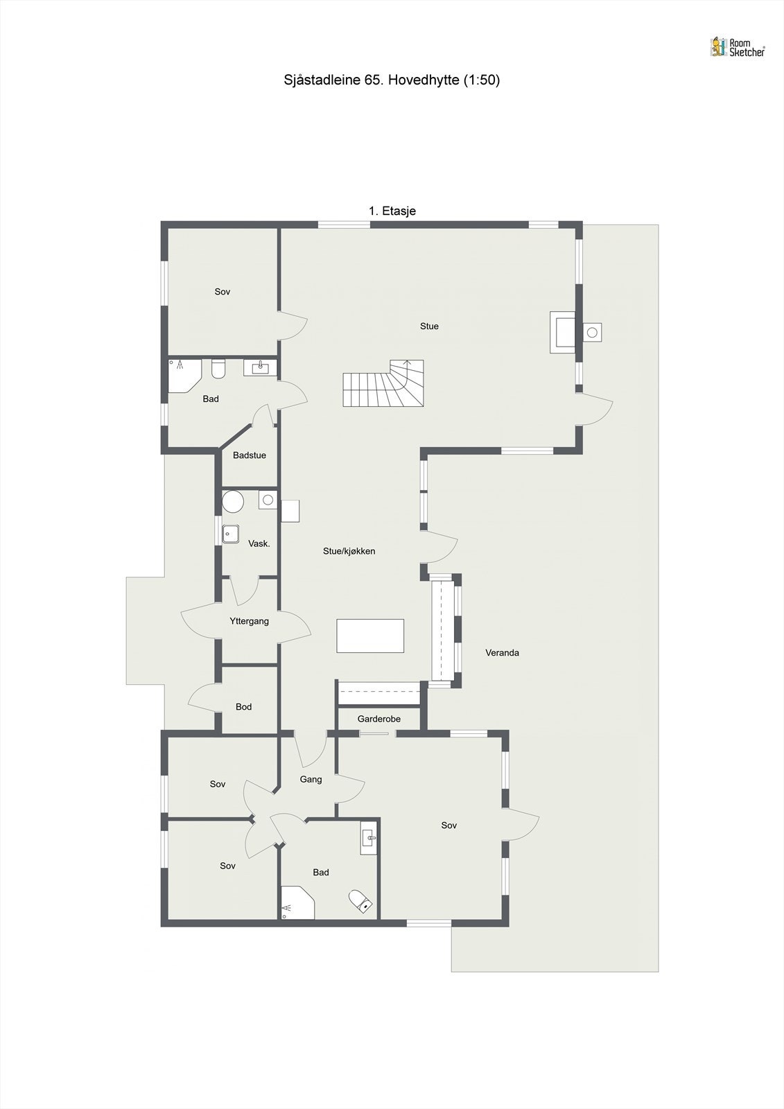 Plantegning 1. etasje hovedhytte Galleribilde