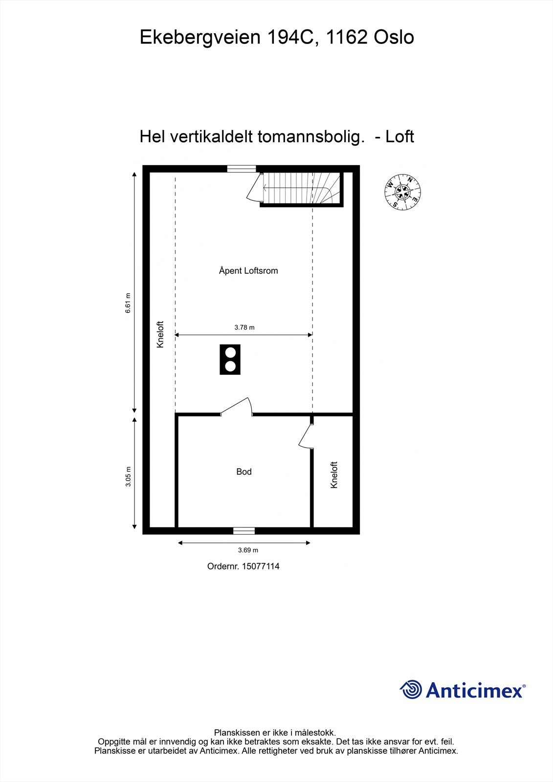 Loftsetasjen består av et åpent loftsrom og en bod, med et måleverdig areal på 16 m². Galleribilde