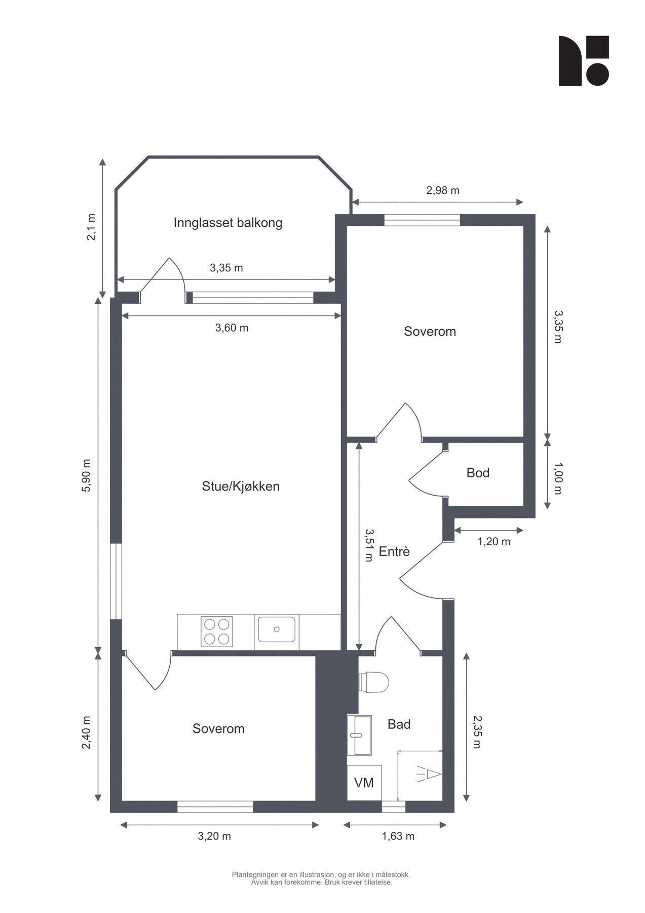 Planskissen viser en praktisk og romslig 3-roms i 3. etasje med en attraktiv beliggenhet på Manglerud! Galleribilde