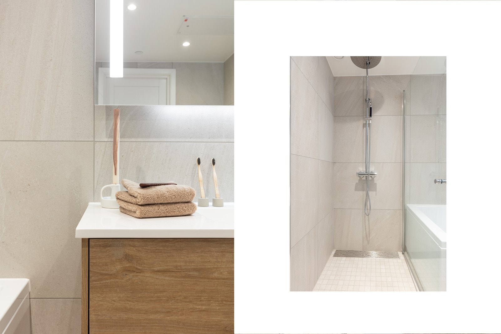 Detaljer som speil med belysning og moderne armaturer. Galleribilde