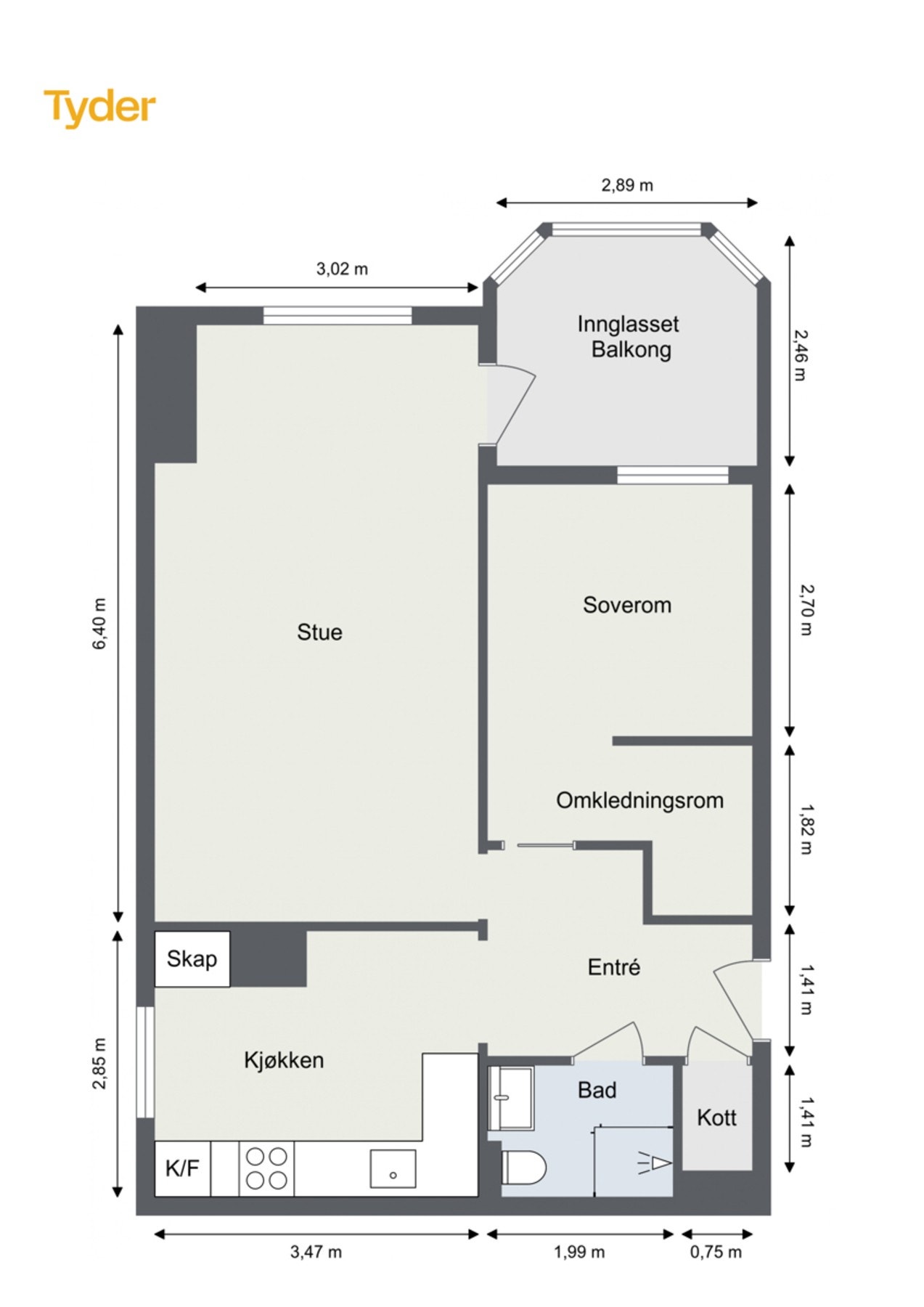 Alternativ plantegning med #walk-in" garderobe på soverommet Galleribilde
