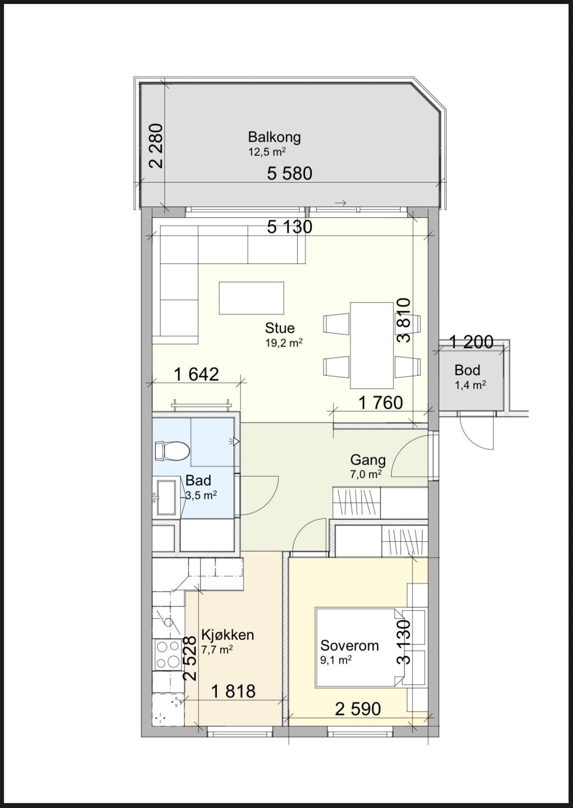Effektiv planløsning med god romutnyttelse og vestvendt balkong Galleribilde