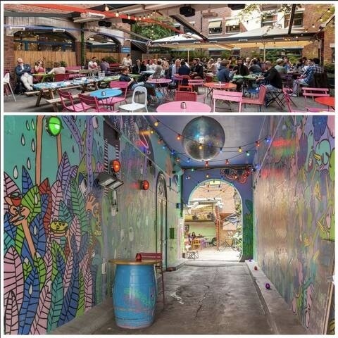 Dattera til Hagen Kafé/bar over to plan med særegen, fargerik dekor, burgere og salater på menyen samt danseklubbkvelder med DJ. Galleribilde