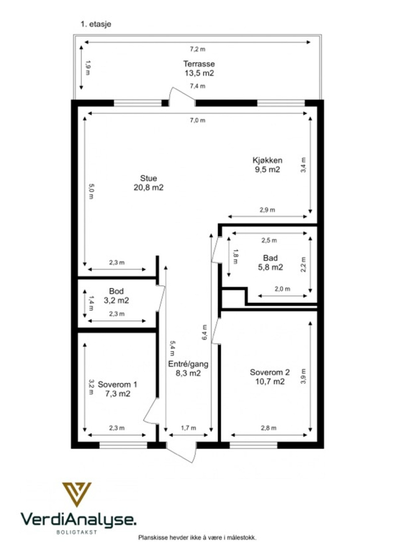 Målsatt planskisse. Galleribilde