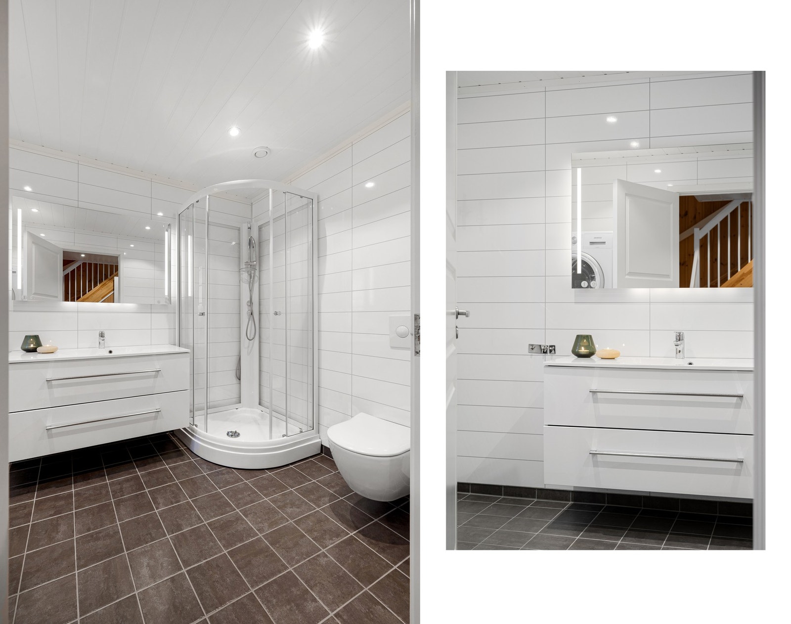 Pent, flislagt bad med elektriske varmekabler i gulvet Galleribilde