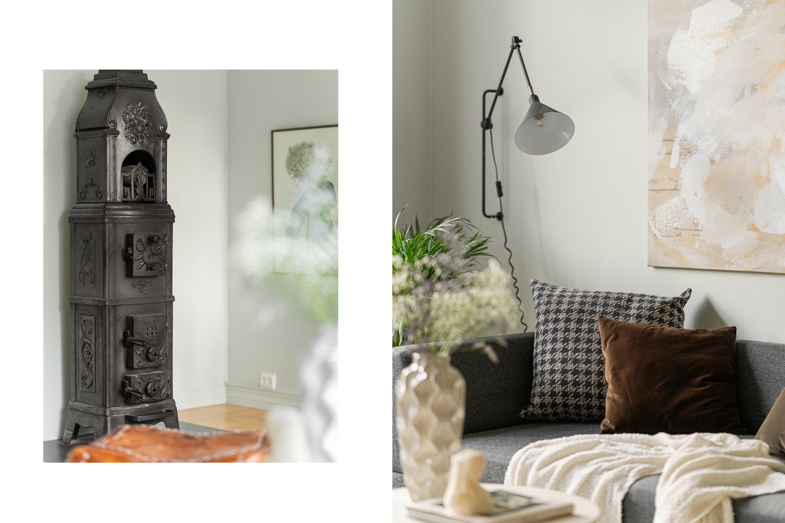 Detalj - Flott støpejernsovn som byr på ekstra hygge og varmer godt. Galleribilde