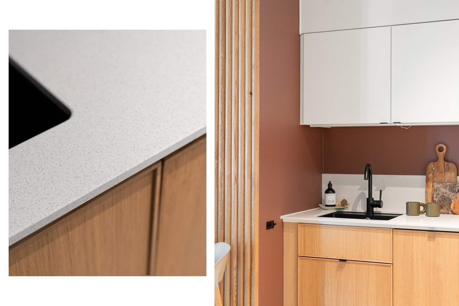 Kjøkkenet er utstyrt med slitesterk benkeplate, glatte fronter, opplegg for platetopp, oppvaskmaskin, stekeovn og kjøleskap. Galleribilde