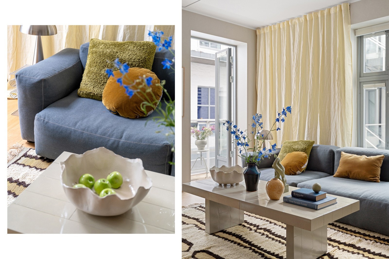 Lune materialvalg og harmonisk fargepalett er gjennomgående i leiligheten. Galleribilde