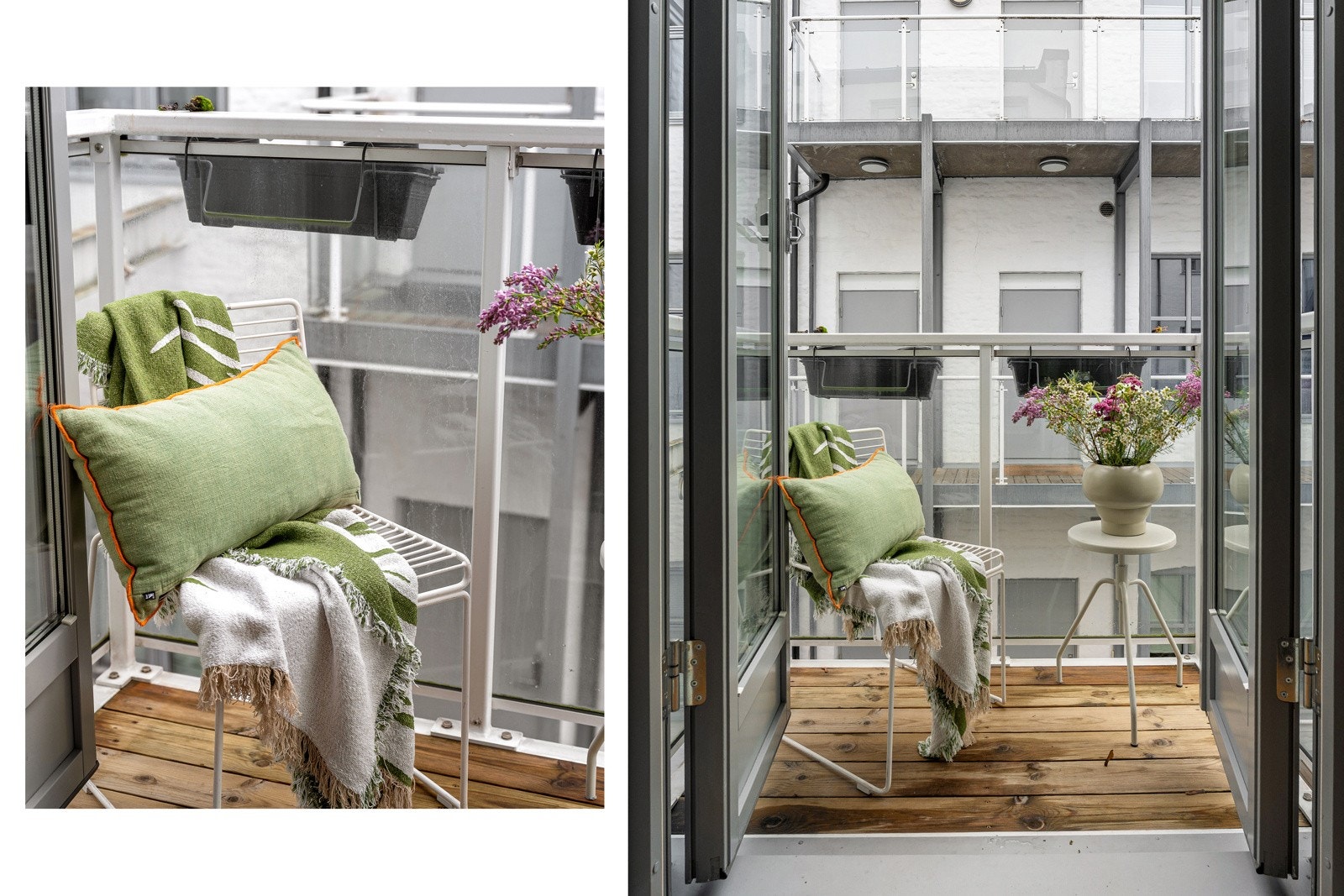 Hyggelig sitteplass på balkongen - en lun og privat uteplass midt i byen. Galleribilde