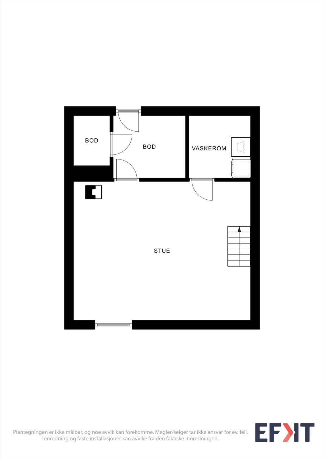 Kjelleren inneholder en romslig kjellerstue, vaskerom og to praktiske boder for lagring. Galleribilde