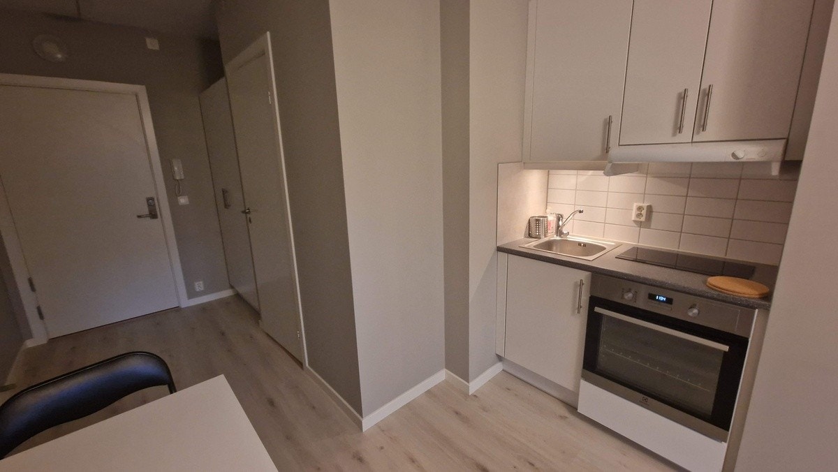 Minikjøkken med ovn, og skapplass over Galleribilde