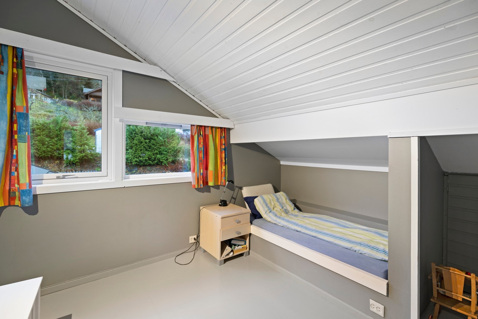 Loftsetasjen består av to soverom, gang og bad. Galleribilde