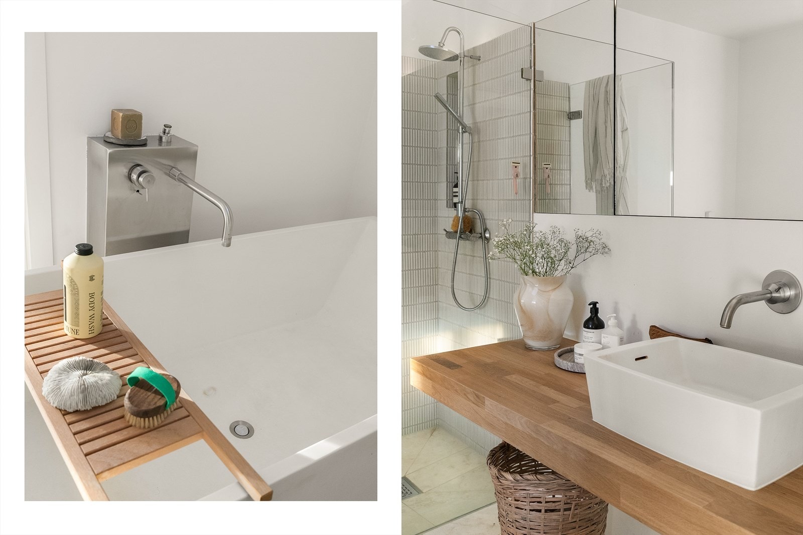 Stort speil på vegg og flott armatur. Galleribilde